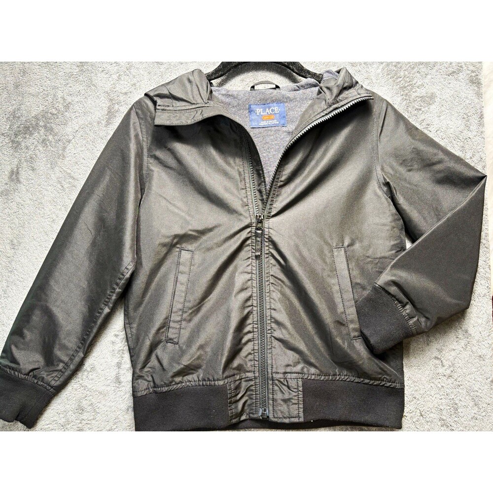The Children's Place Boys Black Hooded Lined Windbreaker Jacket Zip Up Size M